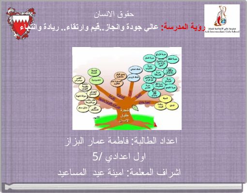 حقوق الانسان رؤية المدرسة: عالي جودة وانجاز..قيم وارتقاء.. ريادة وانتماء.