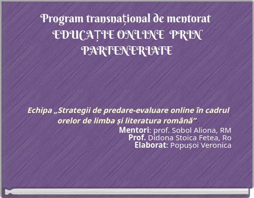Program transnațional de mentorat EDUCAȚIE ONLINE PRIN PARTENERIATE