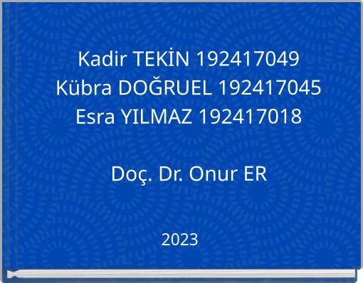 Kadir TEKİN 192417049 Kübra DOĞRUEL 192417045 Esra YILMAZ 192417018 Doç. Dr. Onur ER