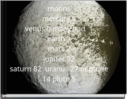 moons mercury 0 venus 0 maay had 1 earth 1 mars 2 jupiter 92 saturn 82 uranus 27 neptune 14 pluto 5