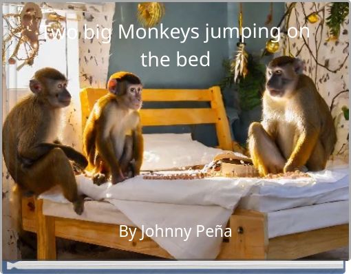 Two big Monkeys jumping on the bed