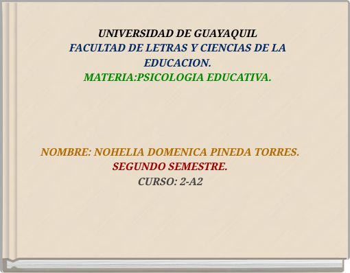 UNIVERSIDAD DE GUAYAQUIL FACULTAD DE LETRAS Y CIENCIAS DE LA EDUCACION. MATERIA:PSICOLOGIA EDUCATIVA.