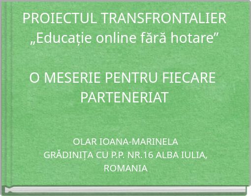 PROIECTUL TRANSFRONTALIER „Educație online fără hotare” O MESERIE PENTRU FIECARE PARTENERIAT