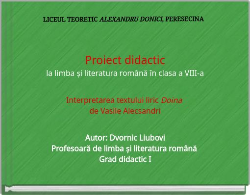 Front cover of 'LICEUL TEORETIC ALEXANDRU DONICI, PERESECINA' 