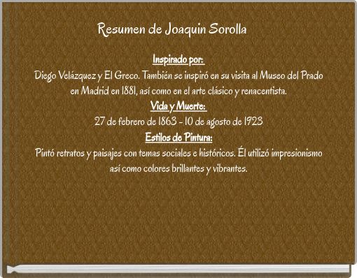 Front cover of 'Resumen de Joaquin Sorolla' 